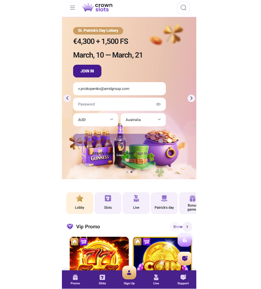 CrownSlots Casino mobile app